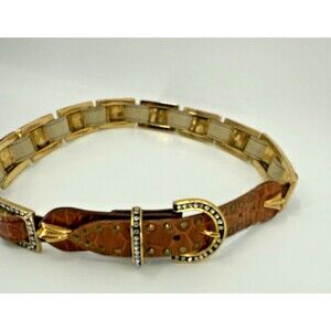 Vintage RARE 1990’s SAND CASTLE Studded Brass  Leather Rhinestone 1.25" x 31"